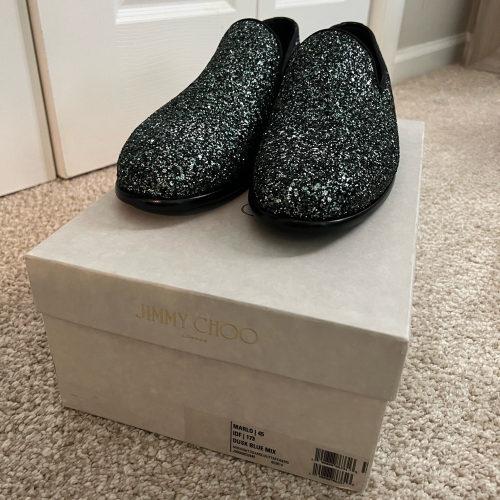 JIMMY CHOO | LOAFERS SIZE 11 |DUSK BLUE MIX MIDNIGHT COARSE GLITTER